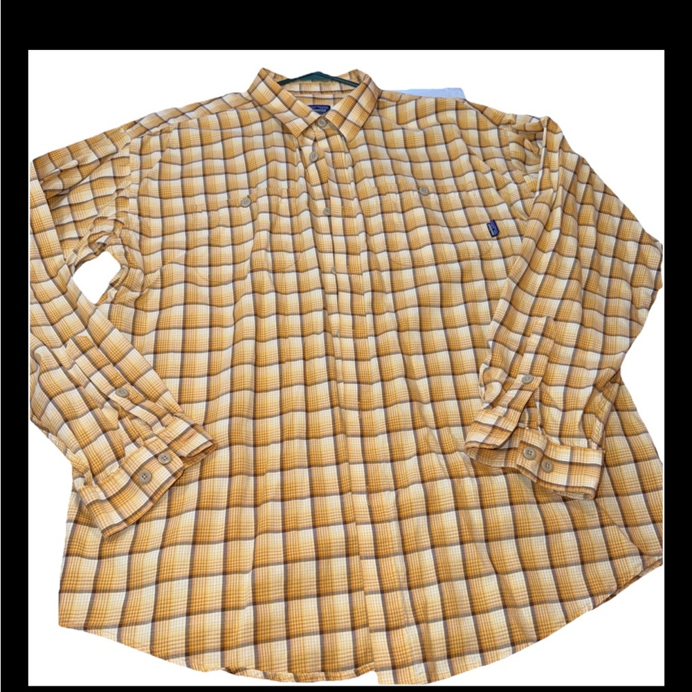 Patagonia Button Up Shirt Men’s L Plaid Yellow Tan Brown Long Sleeve Lightweight